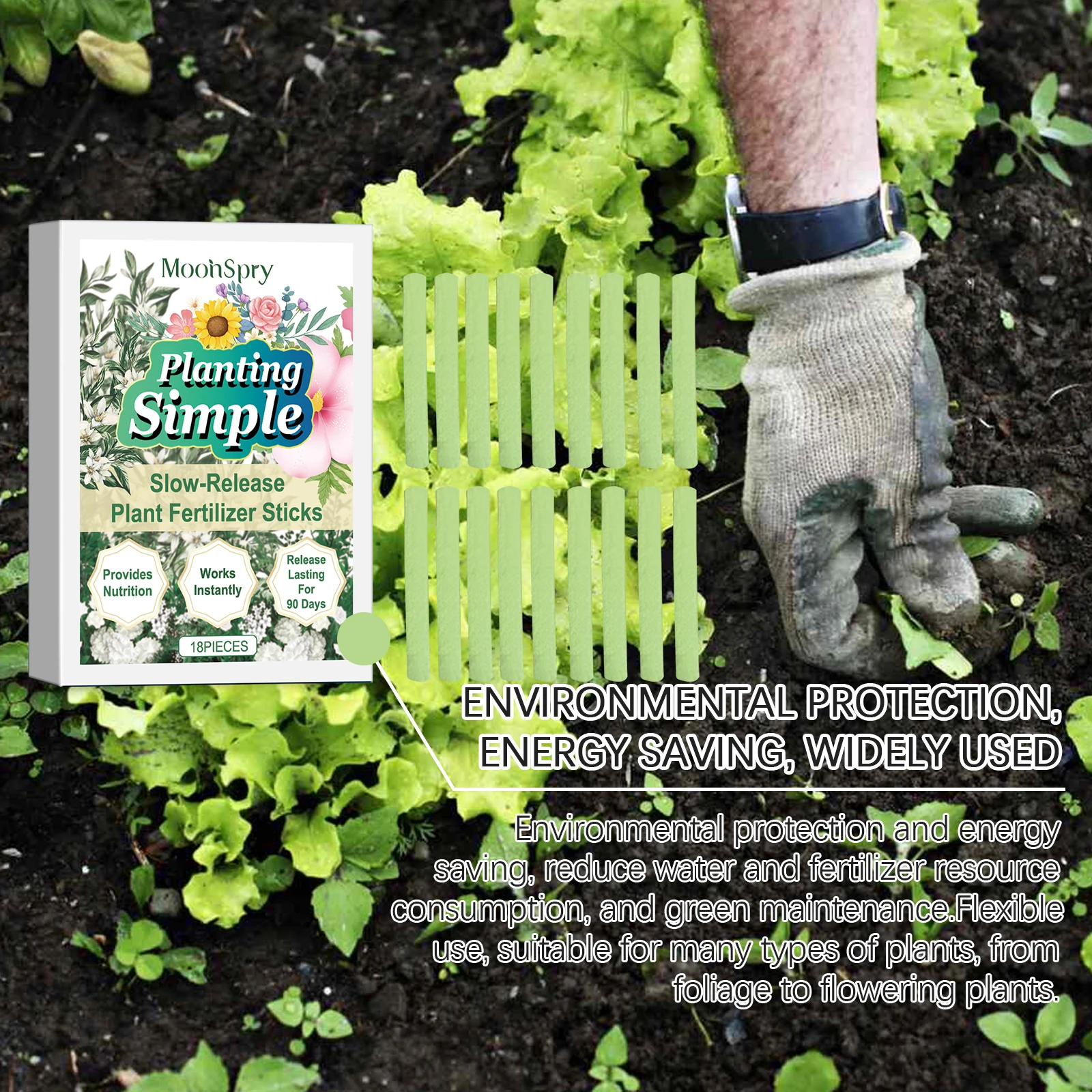 سماد نبات القمر عصا ملمع أوراق الشجر داخلي بوعاء زهرة نباتات خضراء إطلاق بطيء 90 يومًا أسمدة مغذية تدوم #4