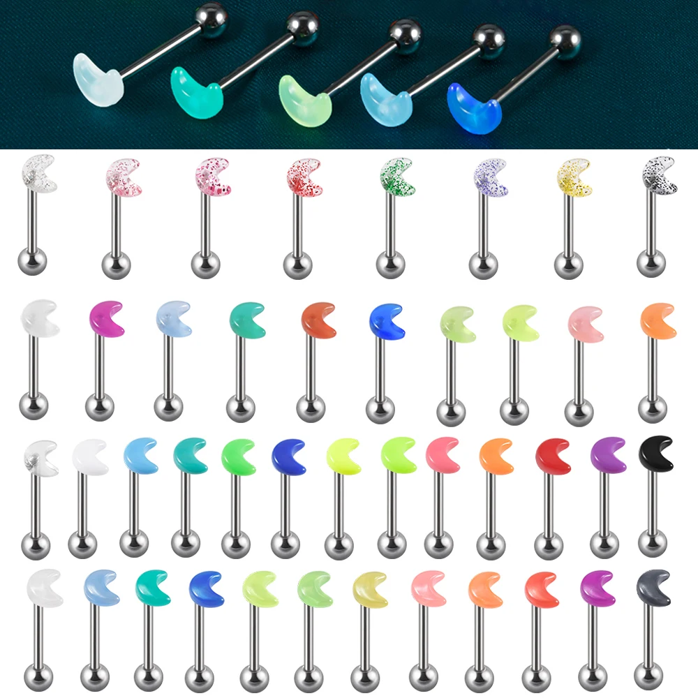 8/13pcs Surgical Steel Creative Luminous Body Piercing Jewelry Stylish Tongue Rings Decors Tongue Barbell 14G Piercing Jewelry