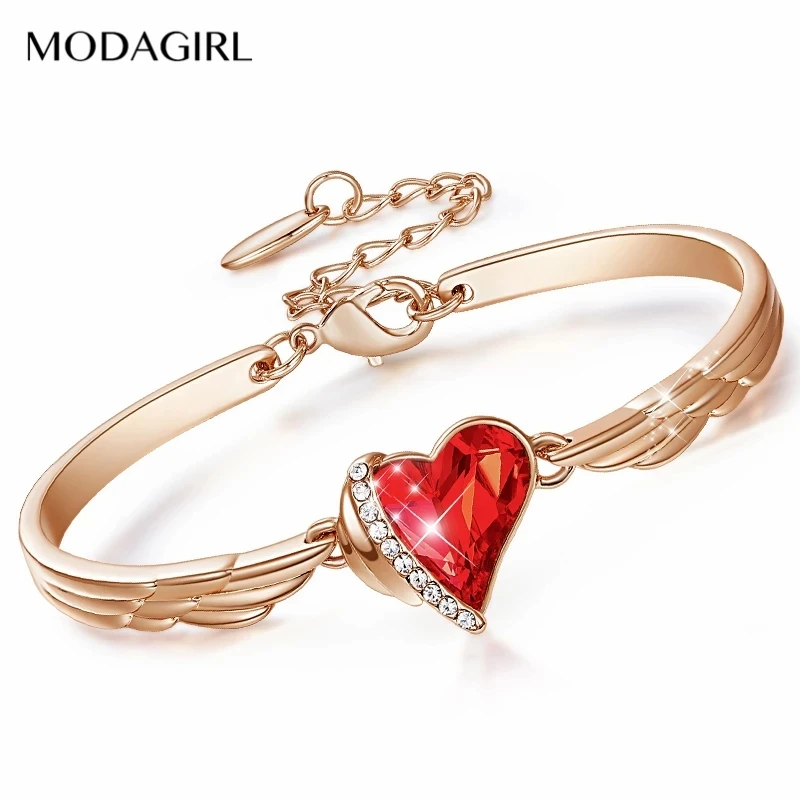 

MODAGIRL Love Heart Adjustable Bangle Bracelet with Sparkling Crystal for Ladies Engagement Party Jewelry 4 Color