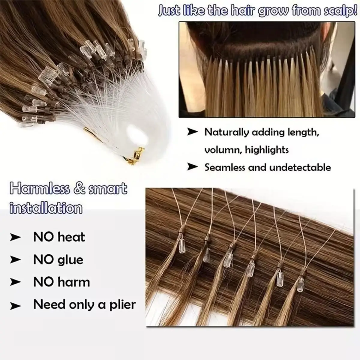 50Strands Human Hair Micro Loop Extensions Silky Straight Ultra Smooth&Soft Micro Bead Hair Extensions For Wome Natural looking