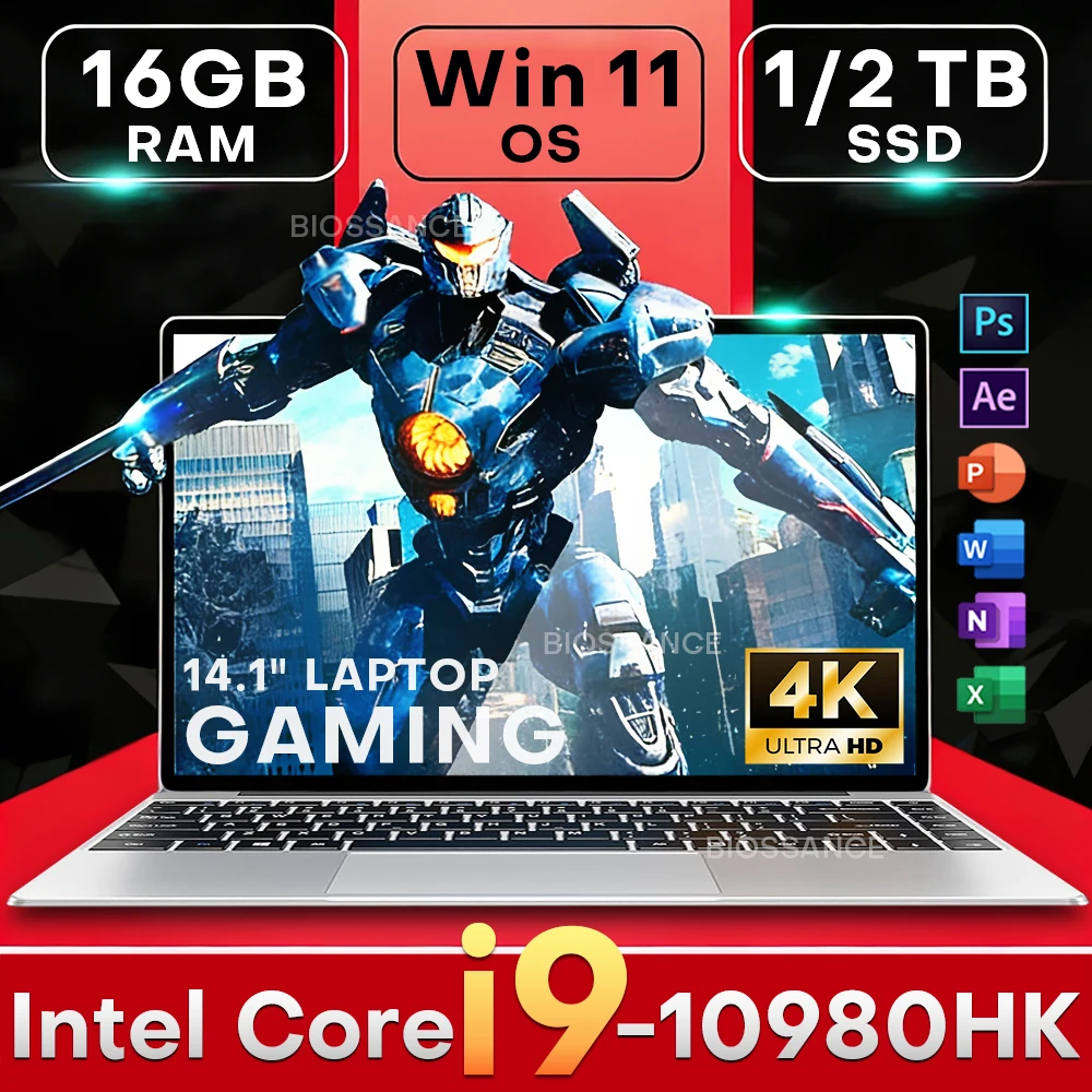 Przenośny laptop gamingowy 2026 Windows 11 Intel Core i9 10980HK 14,1'' Notebook 16GB RAM 1TB 2TB SSD 1920*1080 Komputer PC laptop