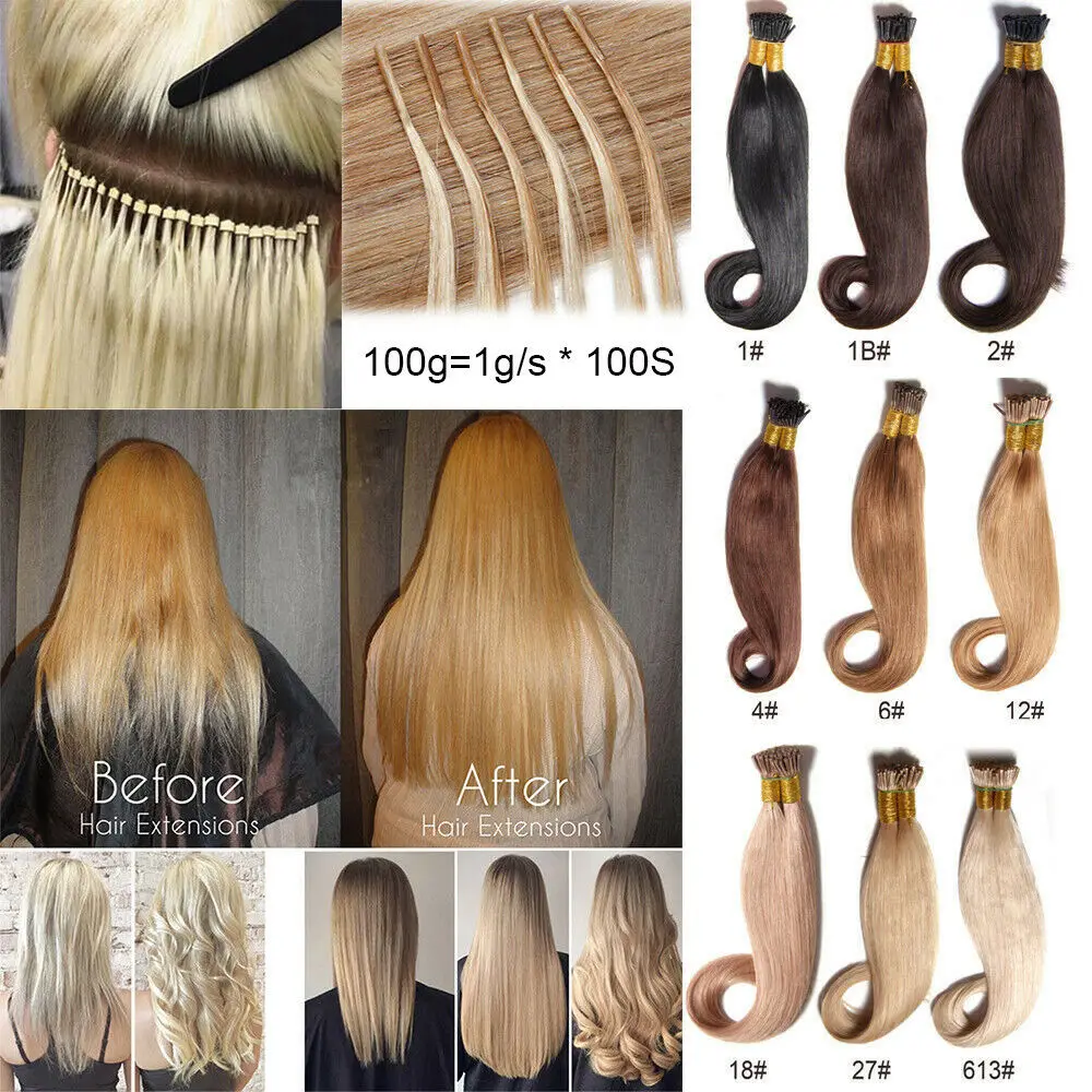 Imagen 4: Extensiones de cabello UNice I-Tip, 100 hebras/100 gramos, extensiones de cabello humano liso