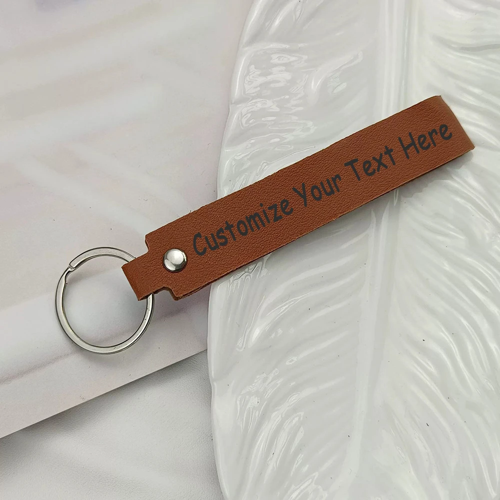 Custom Laser Engraved Faux Leather Keychain, Personalized Gift