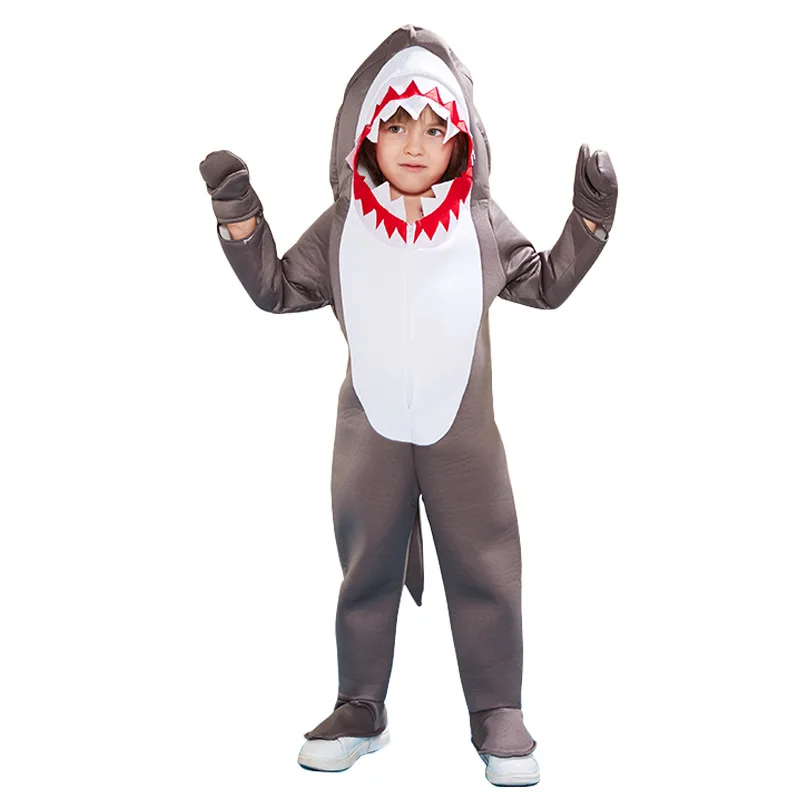 Boy’s Shark Costume Halloween Kids Sea Animal Suit Onesie Shark Tail Fin Dress for Carnival Party Kids Animal Dress Up Outfits