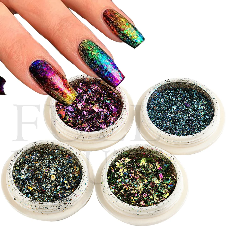 1 scatola Chameleon Nail Glitter paillettes olografico lucido fiocchi irregolari particelle grossolane polvere accessori per Manicure fai da te LEBBL01