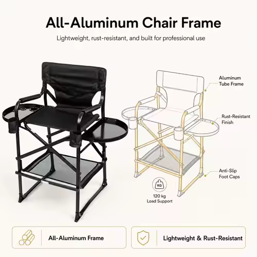 Wholesale Aluminum Folding Portable Upgraded Tall Director Makeup Artist Chair - Image 6