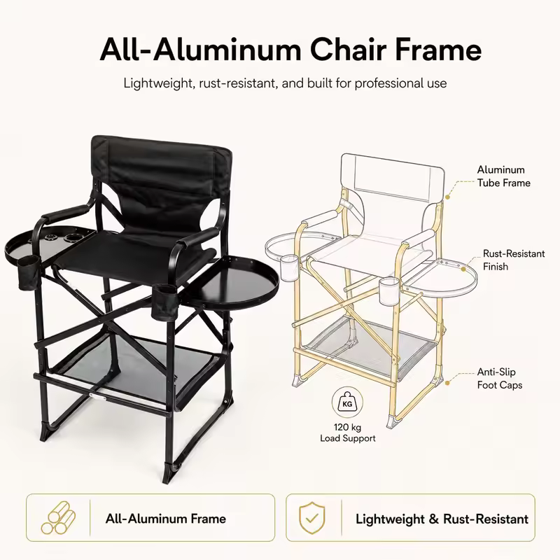Wholesale Aluminum Folding Portable Upgraded Tall Director Makeup Artist Chair - Image 6