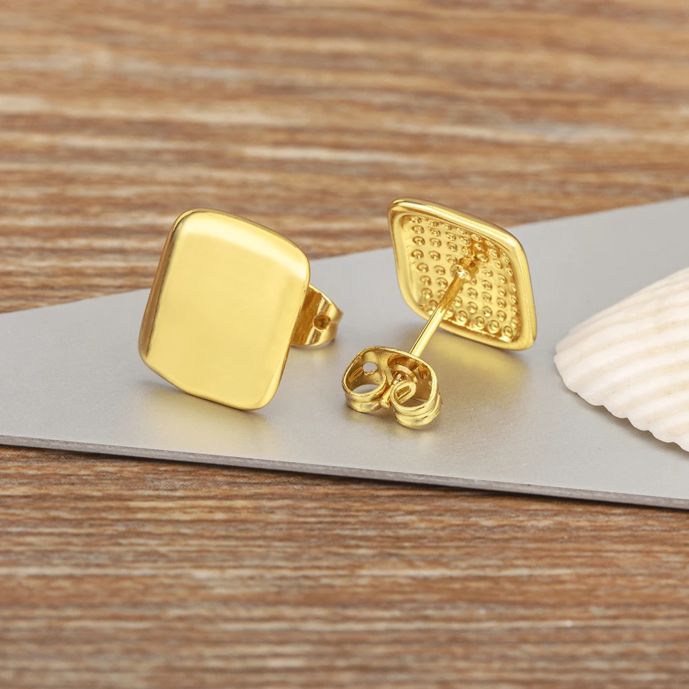 Nidin Classic Design Square Shape Charm Stud Earrings For Women New Trendy Copper Ear Jewelry Accessories Mistress Gifts
