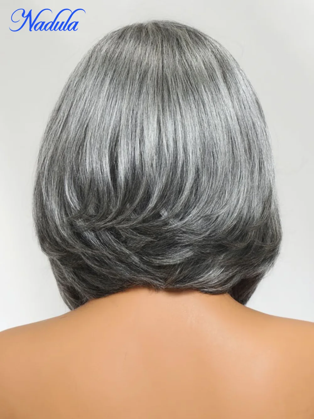 Nadula 6.5*1.5 الجانب جزء الملح والفلفل الرمادي الطبقات بوب قبل قطع الحد الأدنى الدانتيل غلويليس باروكة من شعر طبيعي قصير بوب خصلات الشعر المستعار الإنسان #5