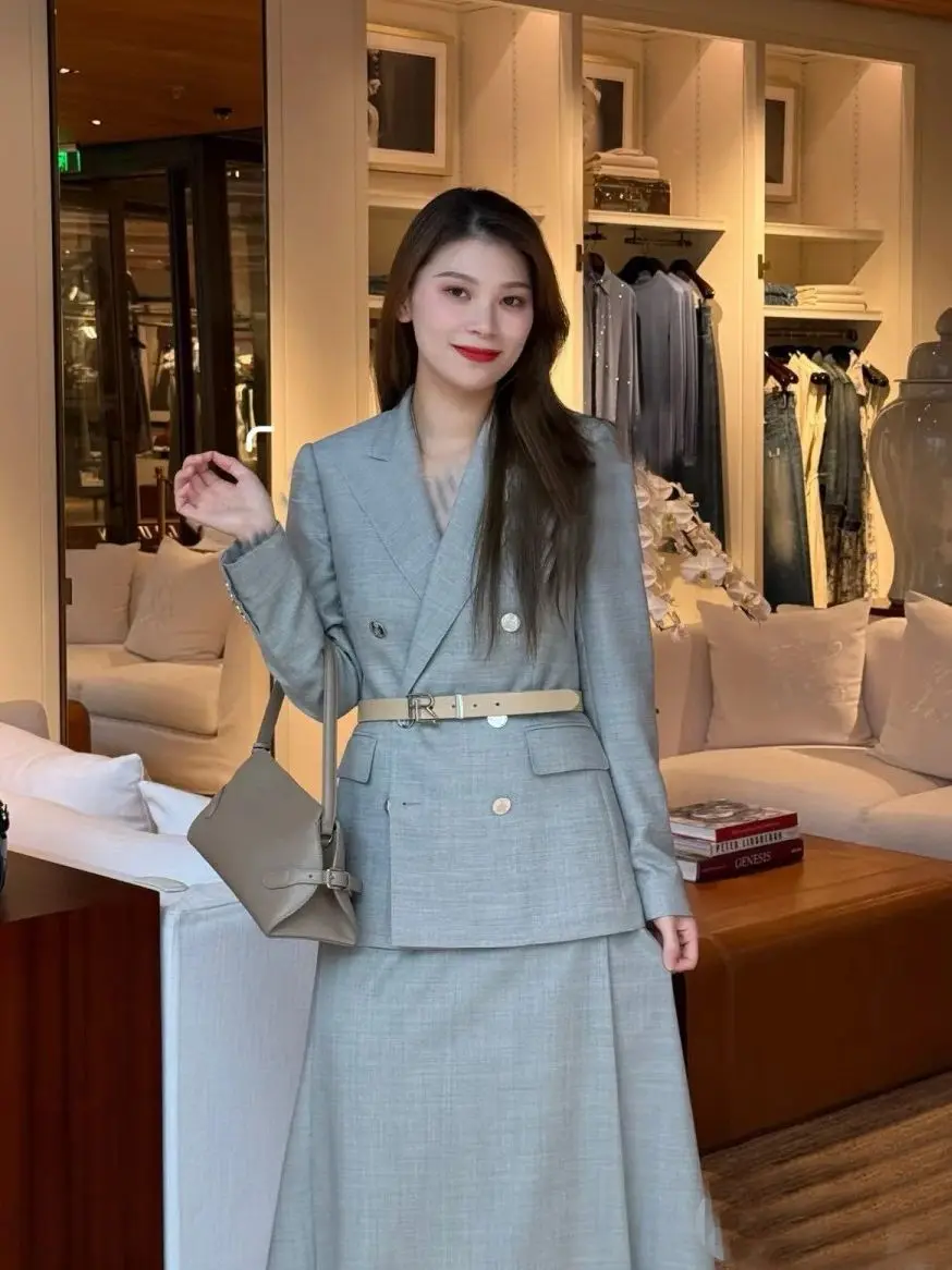 

Autumn elegant classic tailored business lady women's wool skirt suit