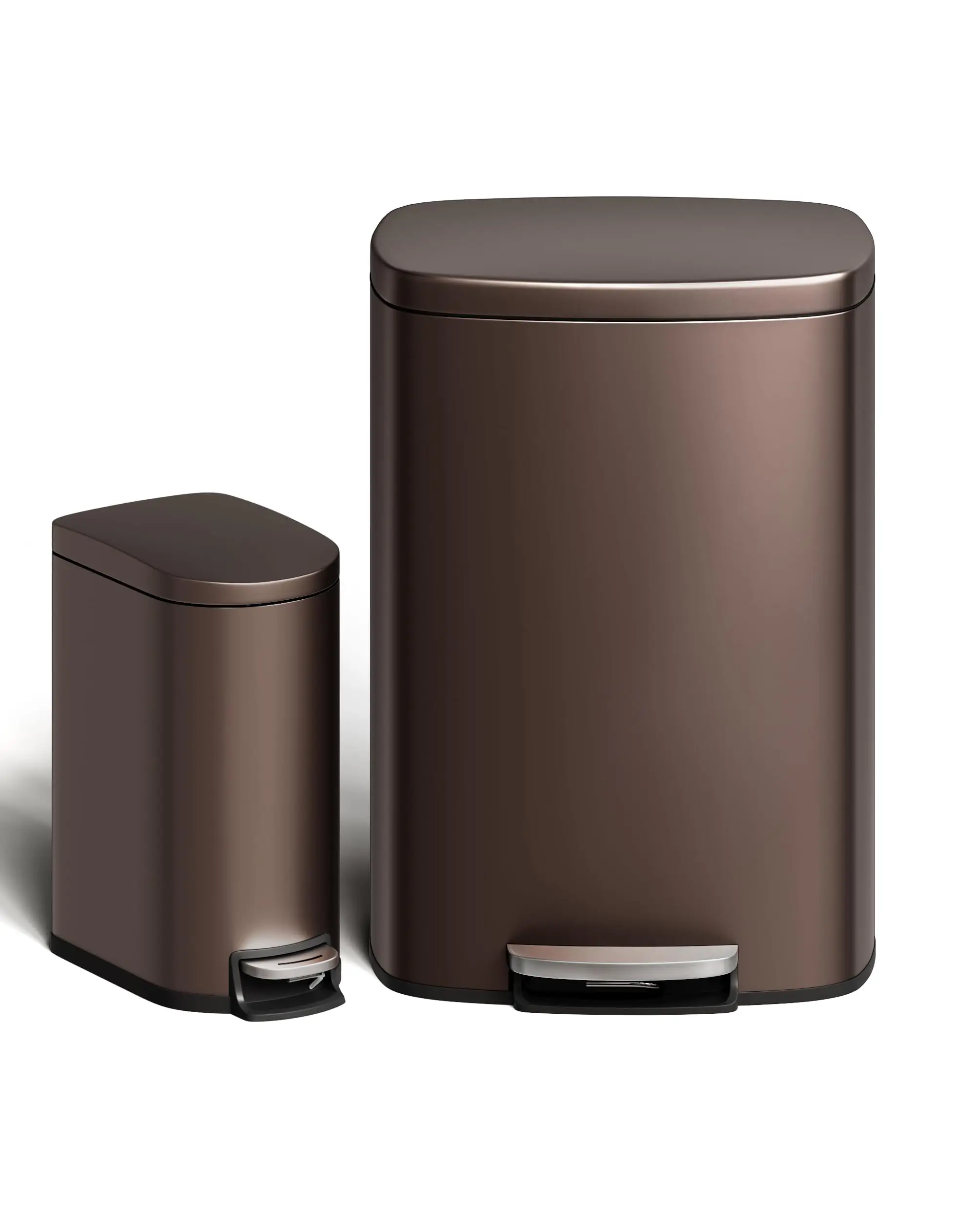 Set combinato di bidoni per rifiuti in acciaio inossidabile – 50L e 10L, con contenitori interni rimovibili e coperchi a chiusura ammortizzata – ideale per cucina, bagno e ufficio.