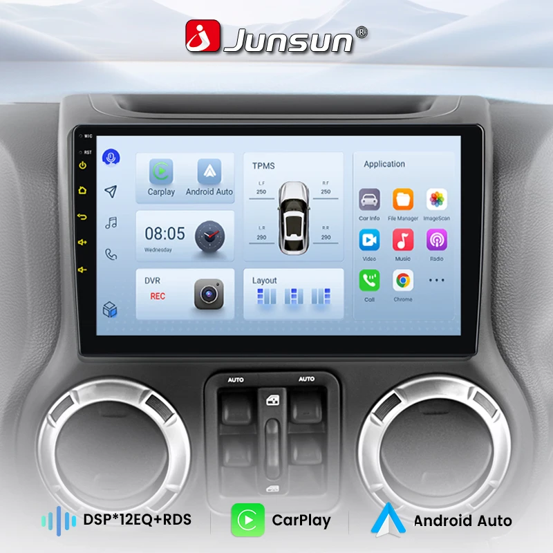 junsu Android Head Unit Car Radio with GPS Navigation DSP for Jeep Wrangler JK 2007-2018 Dodge Ram Android 13 with Wireless CarPlay Android Auto  Android Head Unit Android Head Unit Car Radio with GPS Navigation DSP  Car Multimedia Player
