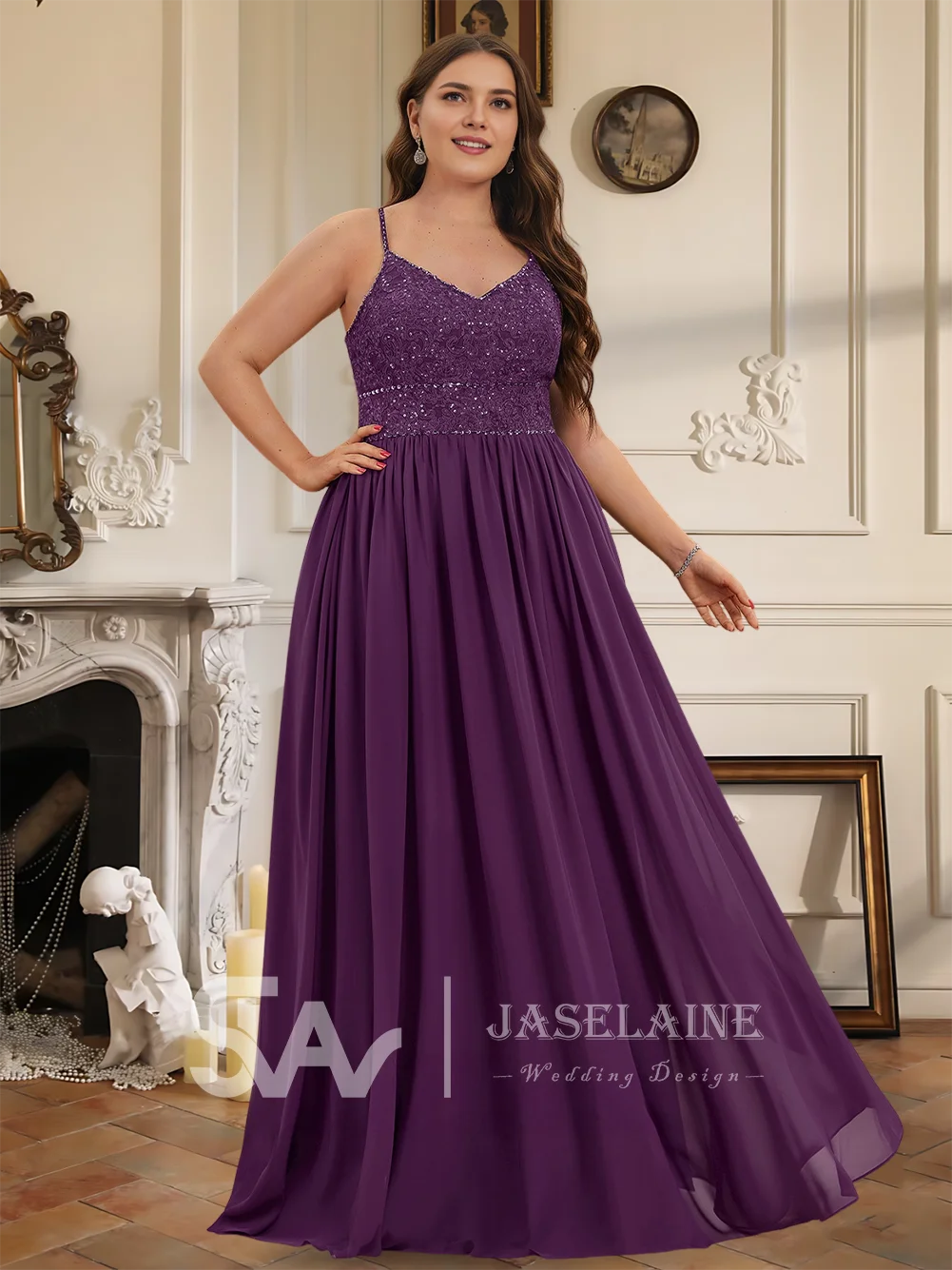 

A Bridesmaid Dresses A Line V Neck Floor Length Chiffon Lace Beading Sequins Gowns Spaghetti Straps Wedding Party Evening Guest