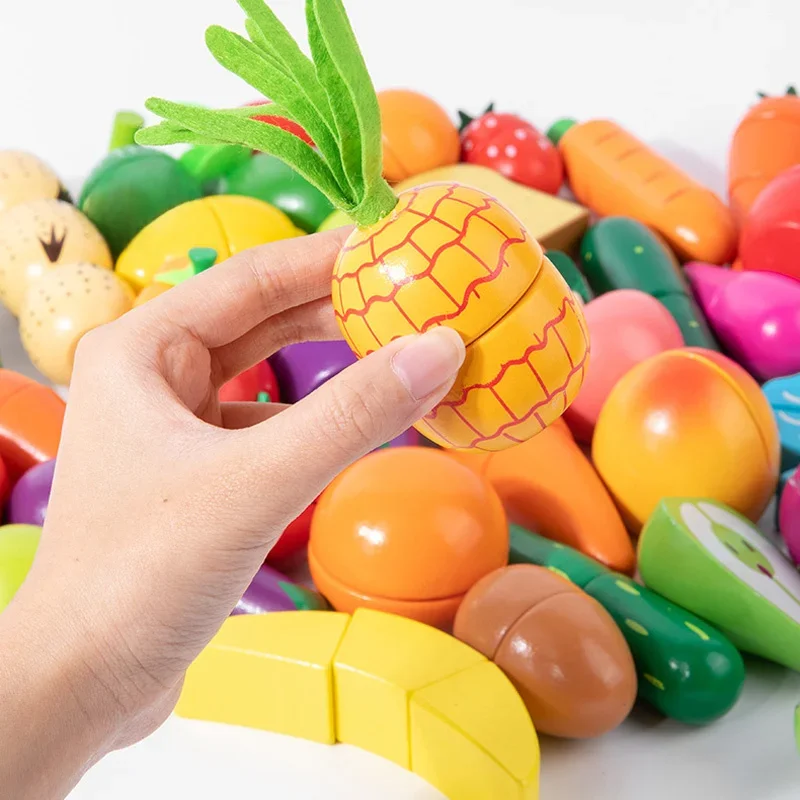 Magnetyczne drewniane cięcie owoców warzywa udawaj zagraj w symulację zabawki kuchenne klasyczna gra Montessori zabawki edukacyjne dla dzieci — zdjęcie 2