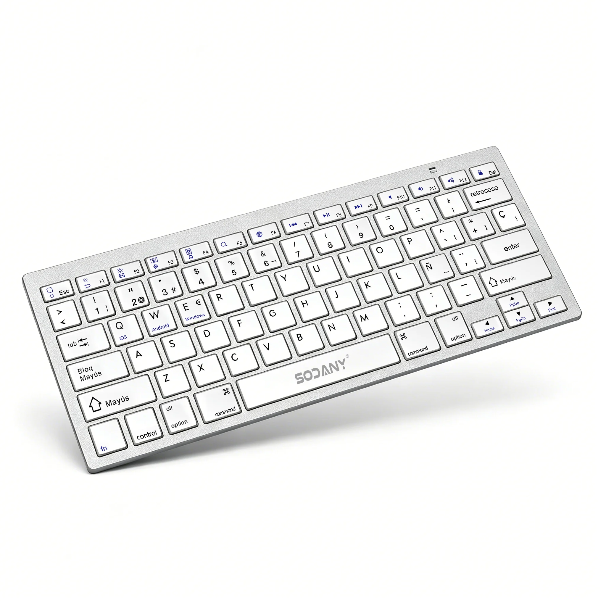Teclado Bluetooth 5.0 Español (Ñ). Ultrafino, Silencioso y Portátil para PC, Mac, iOS, Android y Smart TV