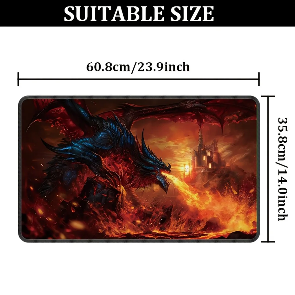 1Pcs Inferno Dragon Playmat Portable Rollable Non-Slip Rubber Base for MTG PTCG Tabletop Games Smooth Mouse Pad Desk Protector