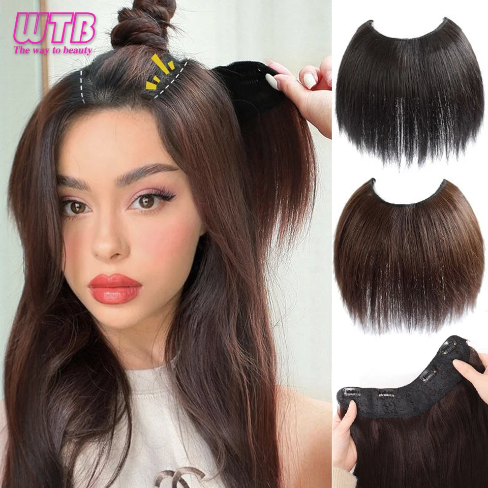 WTB Synthetic Invisable Seamless Hair Pads hairpieces Clip In One Piece 4 Clips Increase hair volume Hair Extensions Top Side Co