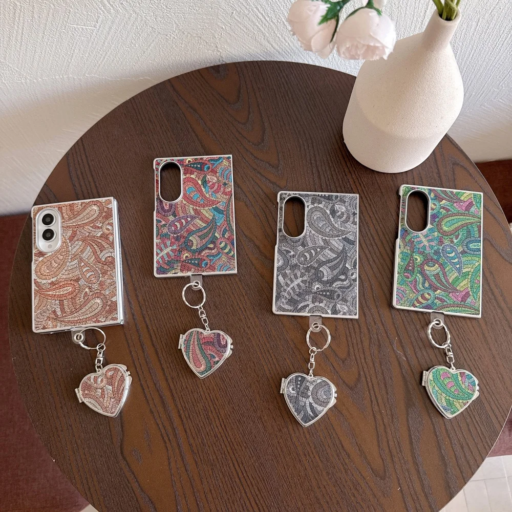 Vintage Bohemian Pattern Phone Case for Samsung Galaxy Z Fold 8 Z fold 8 Cover Fashion Shockproof Women's Case with Mirror Charm