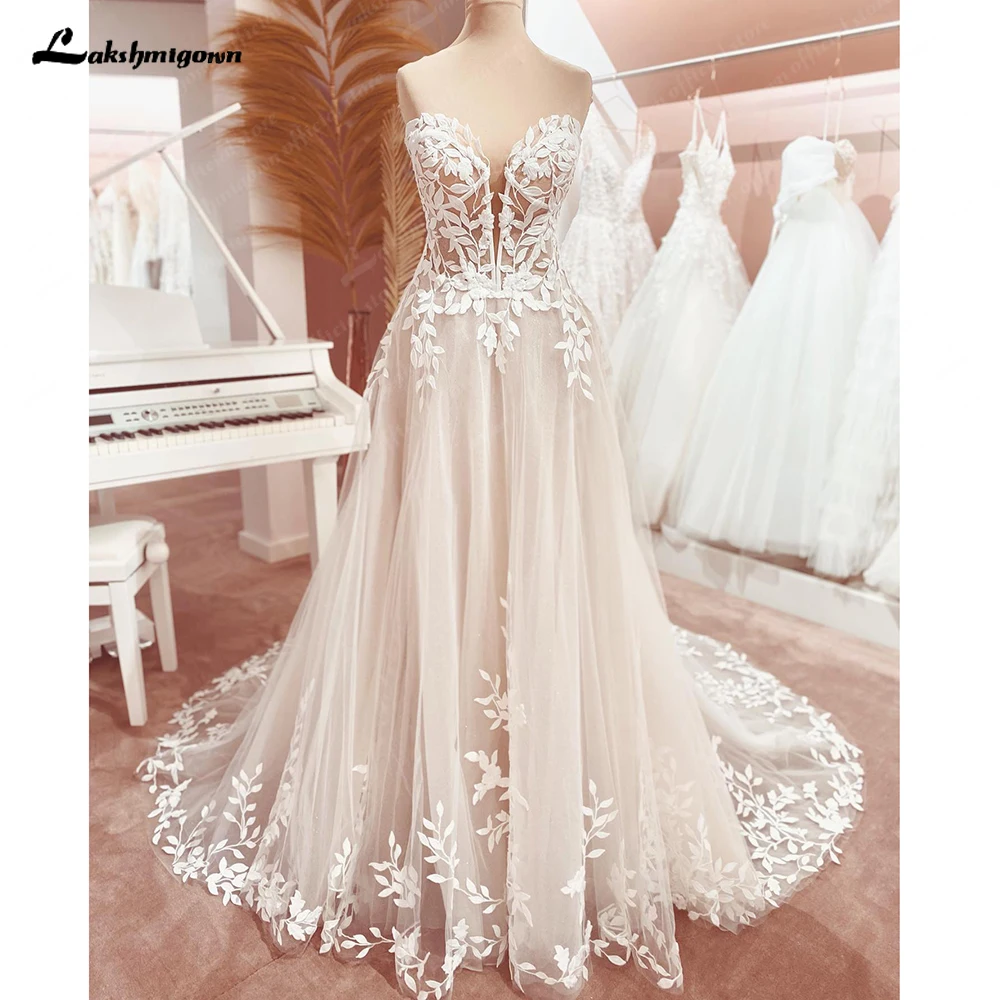 Lakshmigown Lace Appliques Sweetheart Glitter A Line Boho Wedding Dress 2024 Robe Femm Civil Beach Wedding Bridal Gowns Elegant