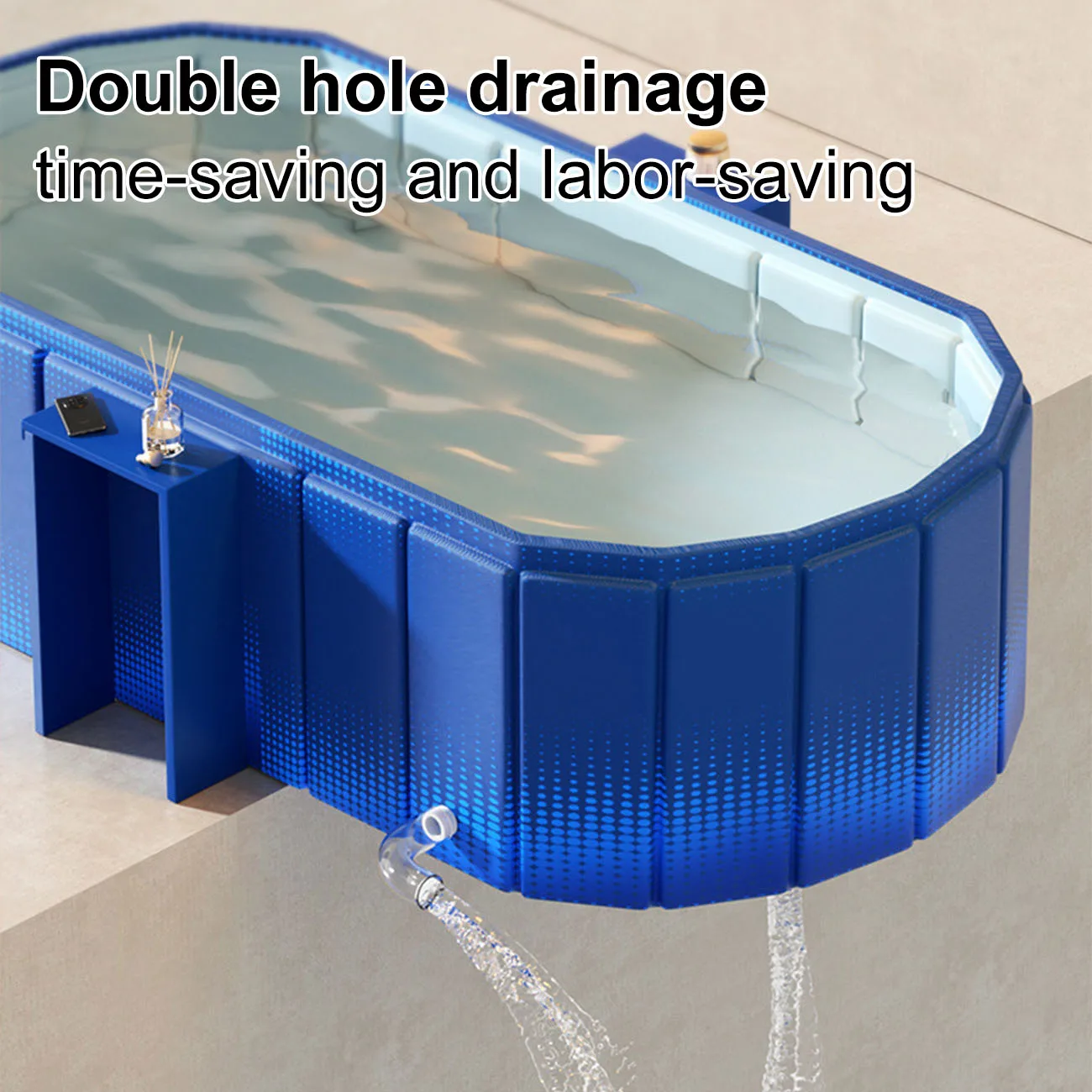 1PC Portable Foldable Bathtub for Adults, Large Capacity Indoor Soaking Tub with Double Drainage, Stable Support & Side Shel