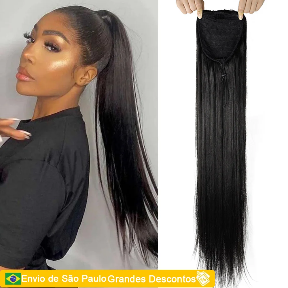 Aplique Rabo de Cavalo Liso Volumoso Fibra Premium Extensões Feminina Resistência Altas Temperaturas Estilo de Moda 80cm 170g