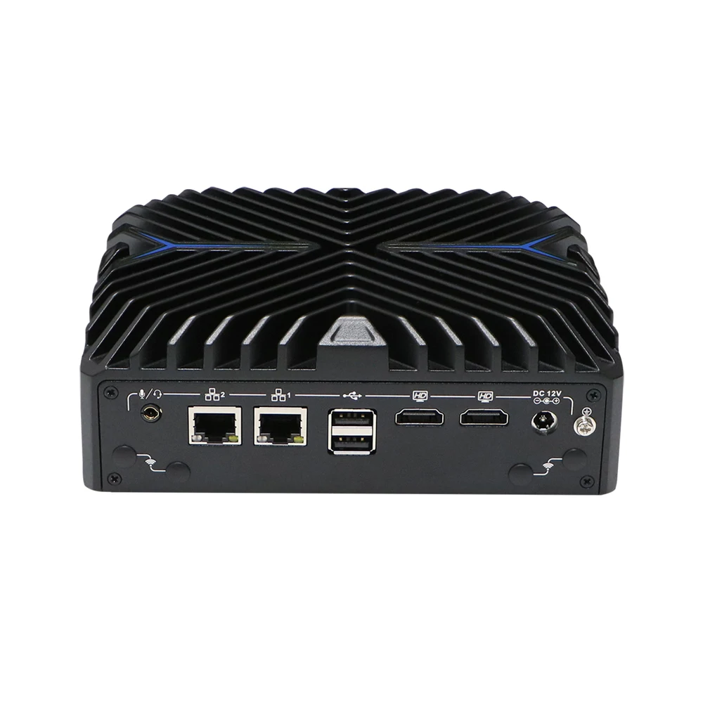 HUNSN Piastra base su guida DIN Mini PC, PC industriale, Core I7, BX10a, Windows 11/Linux Ubuntu, TPM2.0, 2 LAN, slot SIM, 2 COM, 2 HDMI, WOL