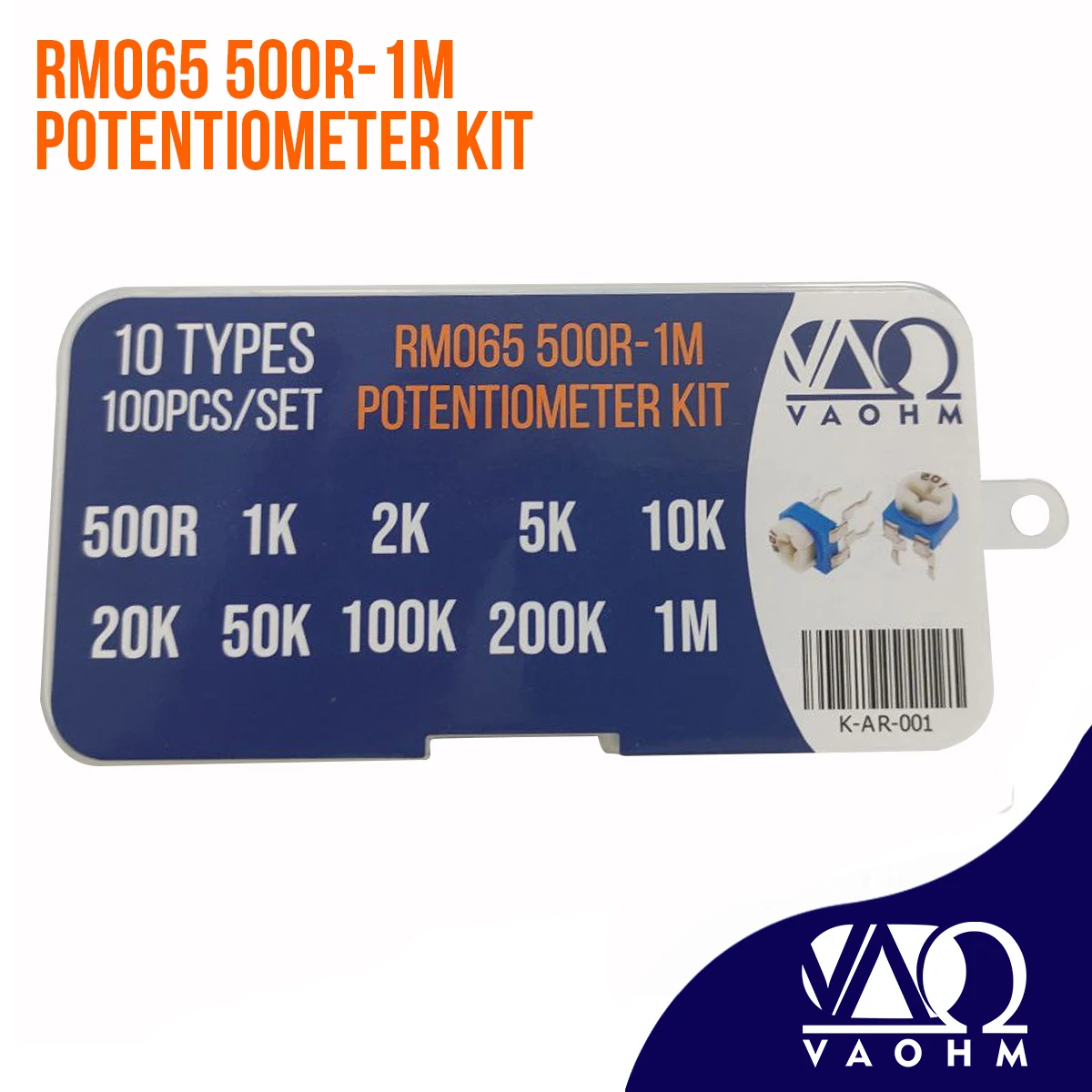 10 TYPES 100 PCS RM065 500R-1M Potentiometer Trimmer Kit