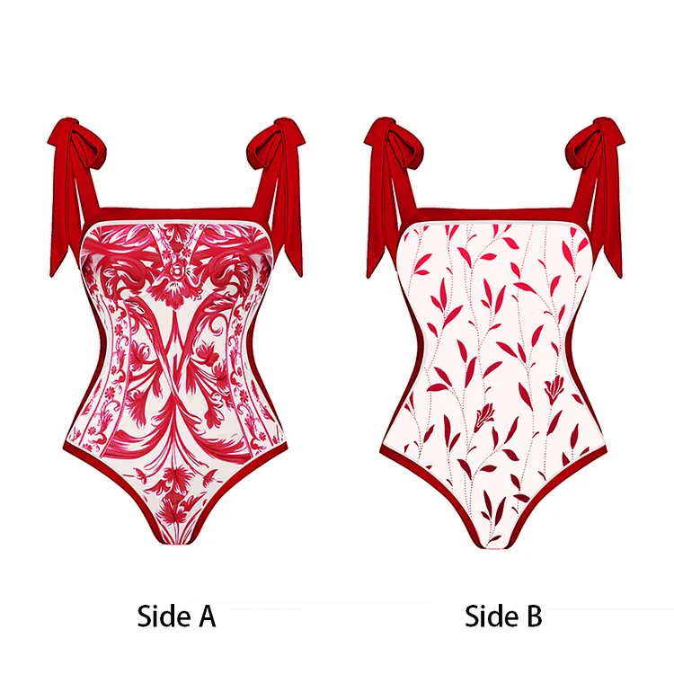 2024 Reversible Tie-shoulder Baroco Style Printed One Piece Swimsuit and Skirt  Swimwear Set Women Beachwear Luxury Bathing Suit