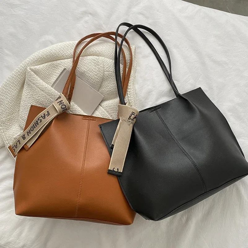 Duża pojemność torba na ramię damska Shopper torebki designerskie damska skóra solidna miękka torebka prosta moda luksusowa marka torba damska — zdjęcie 2