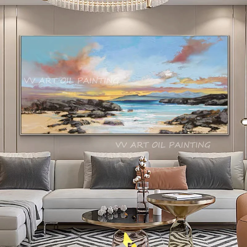 

Fashion 100% Handmade Abstract Ocean seaside picture new design landscape canvas oil painting abstract wall art sitting room