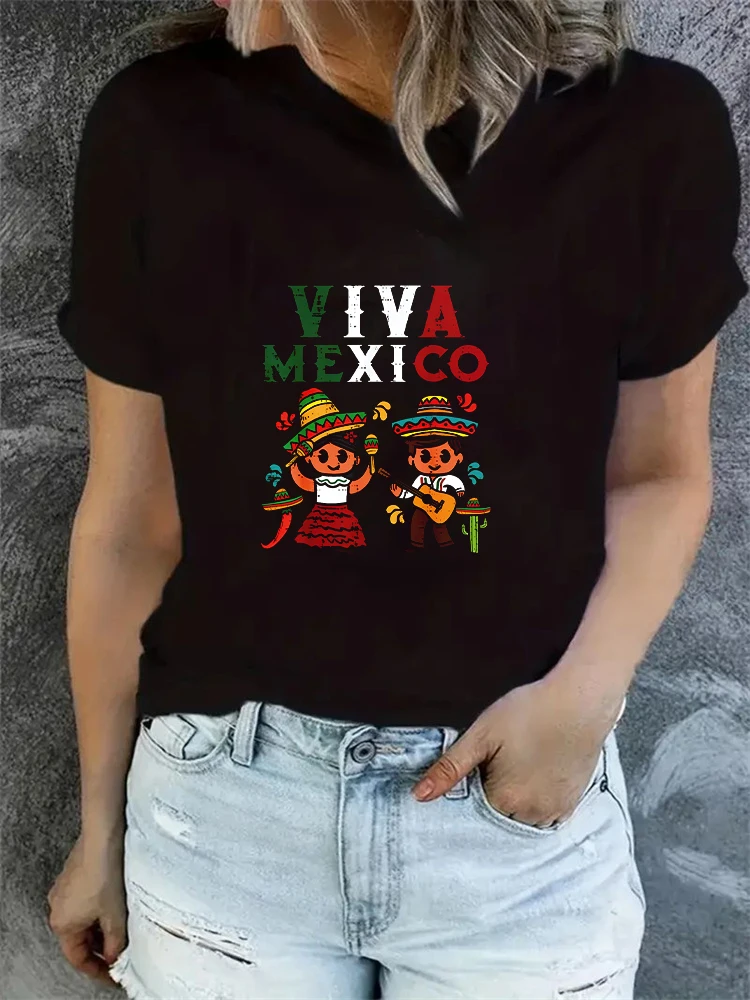 Viva Mexico Crew Neck Casual Short Sleeve Print Funny Designer shirt Vintage Summer Graphic T-shirt for Women