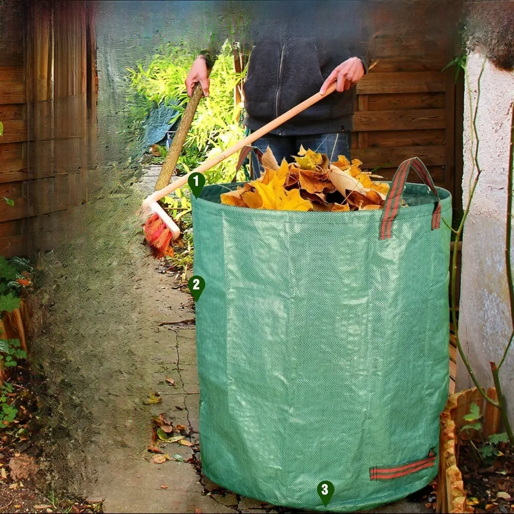 Sac de jardin réutilisable de grande capacité, 60L, sac pour cuir chevelu, poubelle pliable, conteneur de déchets de jardin, sac de rangement étanche