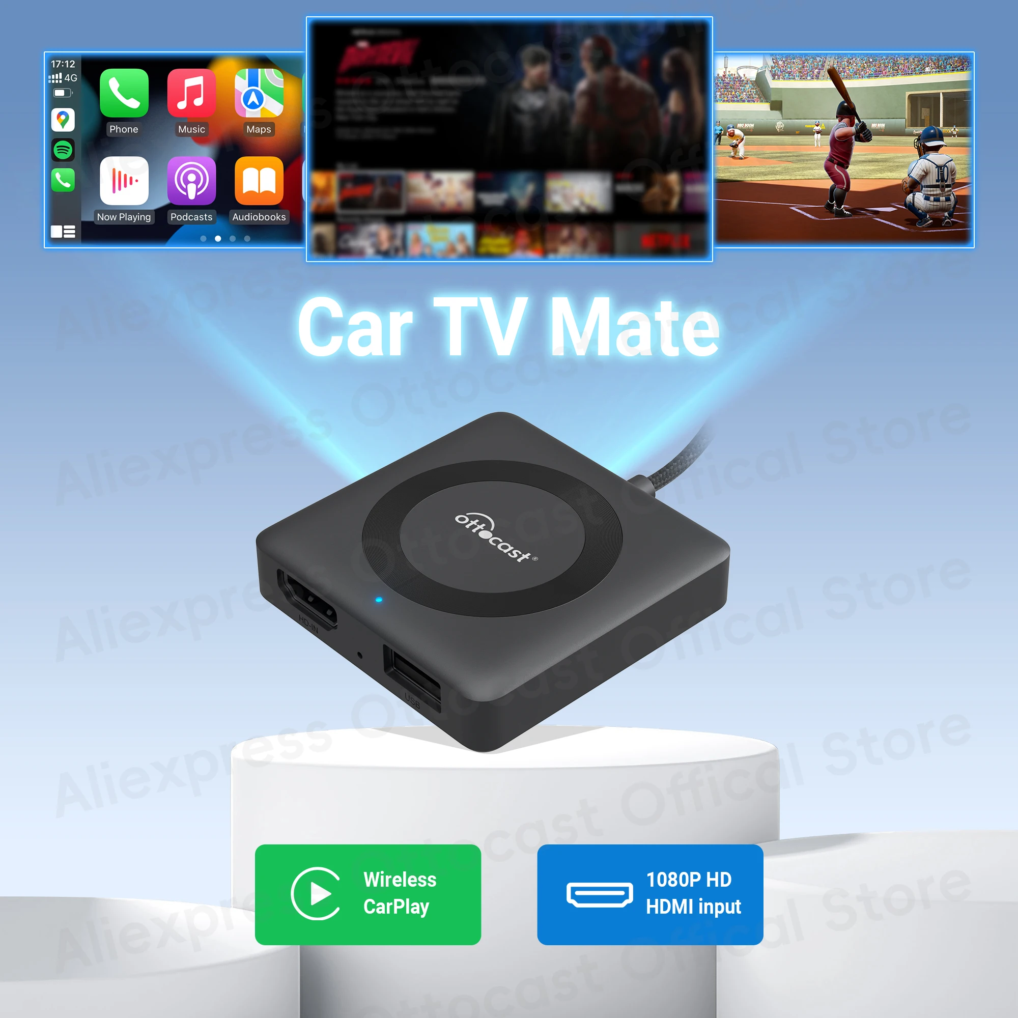 

2024 беспроводной адаптер CarPlay OTTOCAST для автомобиля TV Mate C3 Мультимедийный адаптер видео конвертер для HDMI для ТВ-палочек игровые консоли