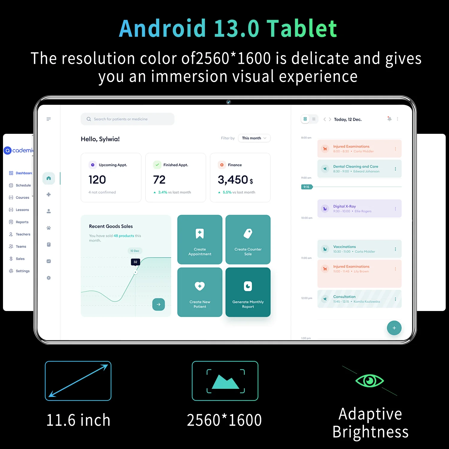 Tablette réseau Android 2024 de 11.6 pouces, 16 Go de RAM, 1 To, Dean 16MP, 32MP, 10 cœurs, 13.0 mAh, 4, WiFi 5G, nouveauté 12000