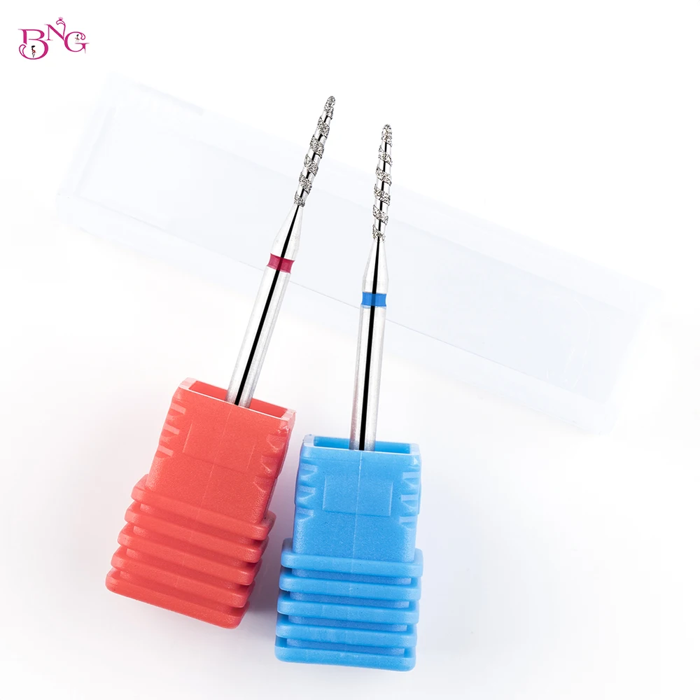 BNG 2pcs/lot Diamond Nail Drill Bits 3/32'' Russian Manicure Drill Bits Rotary Burr Cuticle Flame Tip Nail Accessories Tools