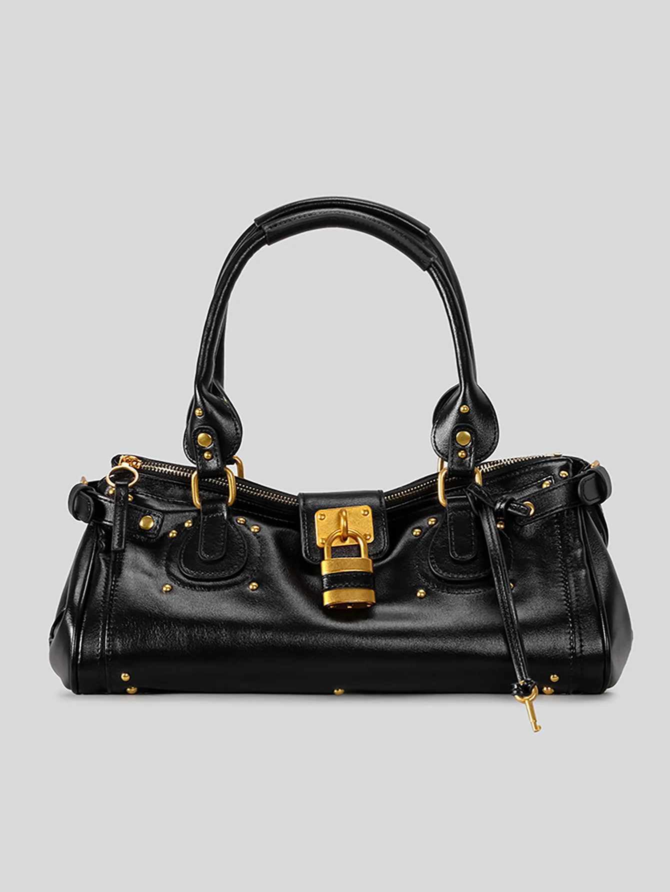 

Y2K motorcycle style studded buckle bag, women's PU leather vintage handbag, everyday commuter shoulder bag, travel and work bag