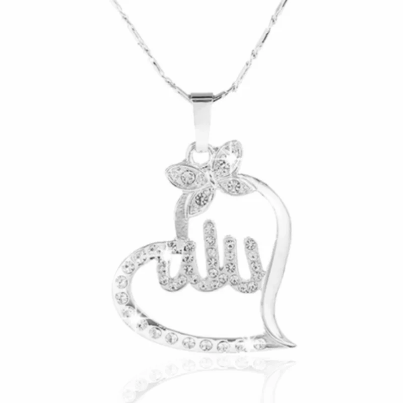 Diamond Heart Arabian Fashion Jewelry Gold Personalise Arabic Name Islamic Allah Necklace For Girl Muslim Best Birthday Gift