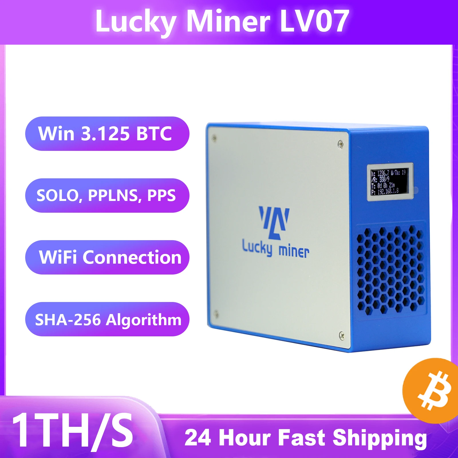 Lucky Miner LV07 BTC Miner ASIC Mining 1TH/S SHA256 BTC BCH BSV DGB Crypto Solo Miner Bitcoin Mining Machine Lottery Device