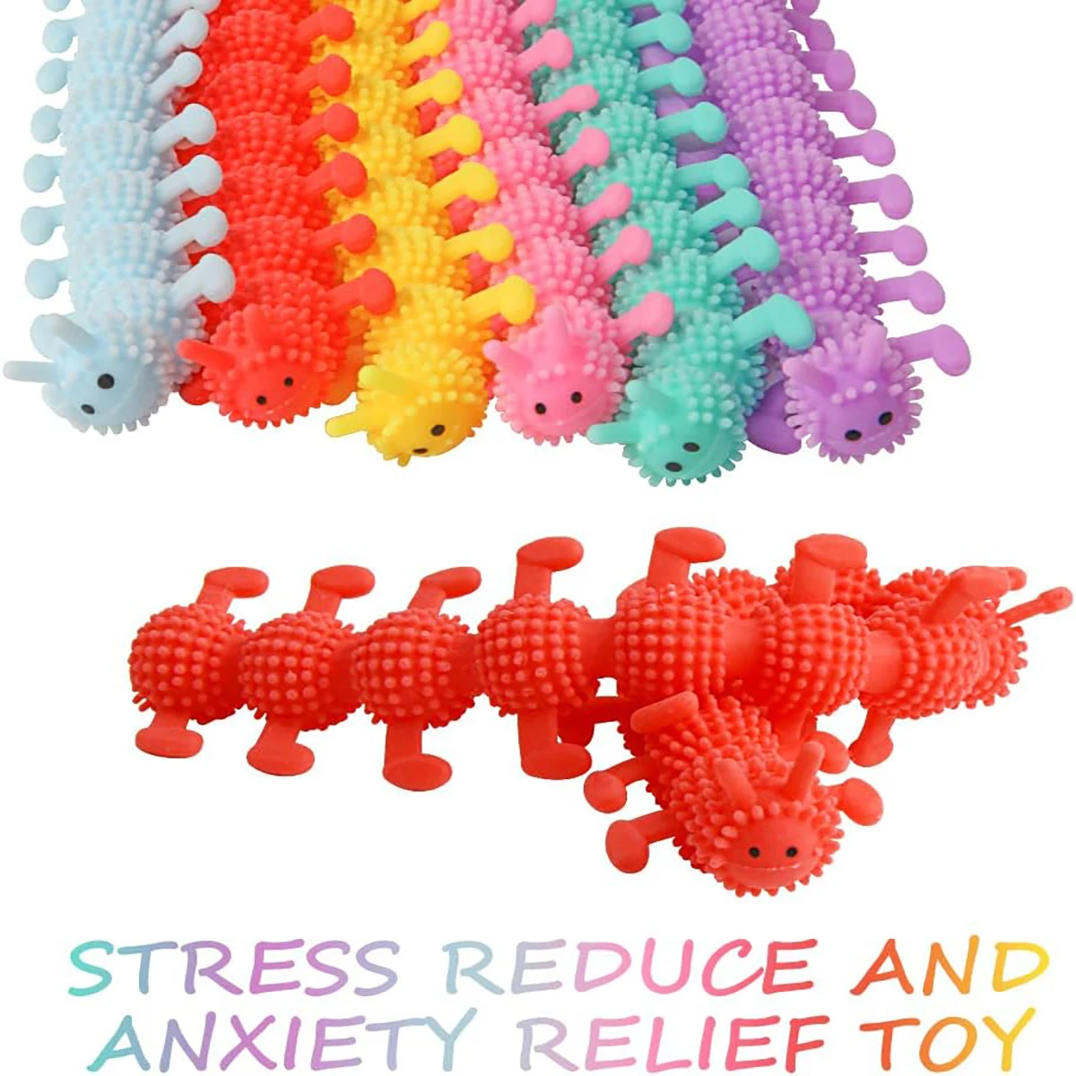 Stretchy Fidget Toys, 6PCS Sensory Stress Relief Toy, Caterpillar Stress Relief Toy For Teenagers and Adults (Color Random)