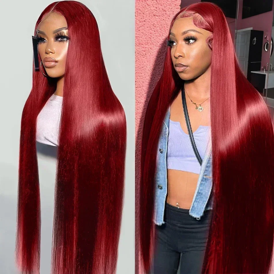 Burgundy Red HD Lace Front Human Hair Wigs For Women 99j Red Straight 13x4 HD Lace Frontal Wig 100% Human Hair 13x6 Closure Wigs