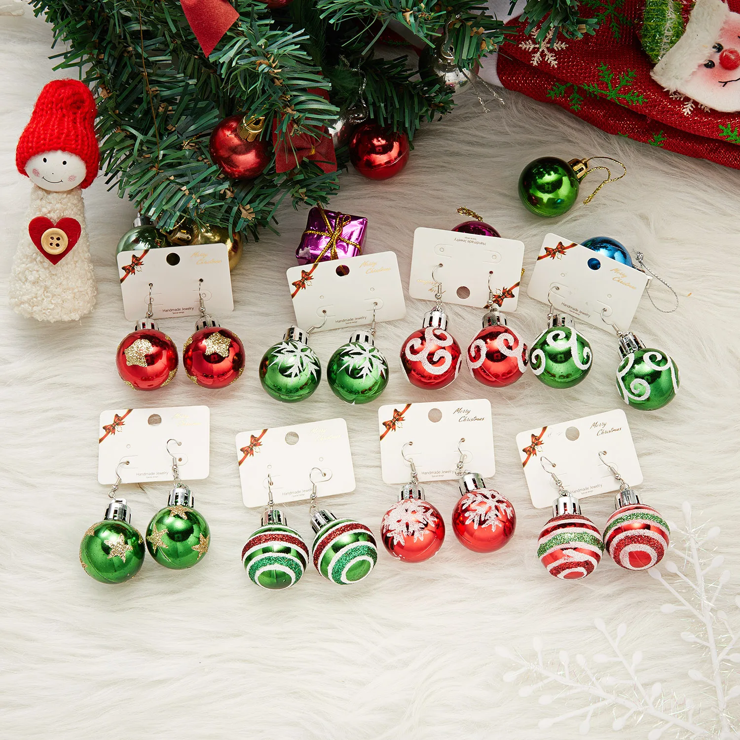 Personality Christmas Colorful Lantern Ball Drop Earrings For Women Star Snowflake Decoration New Year Earrings Accessories