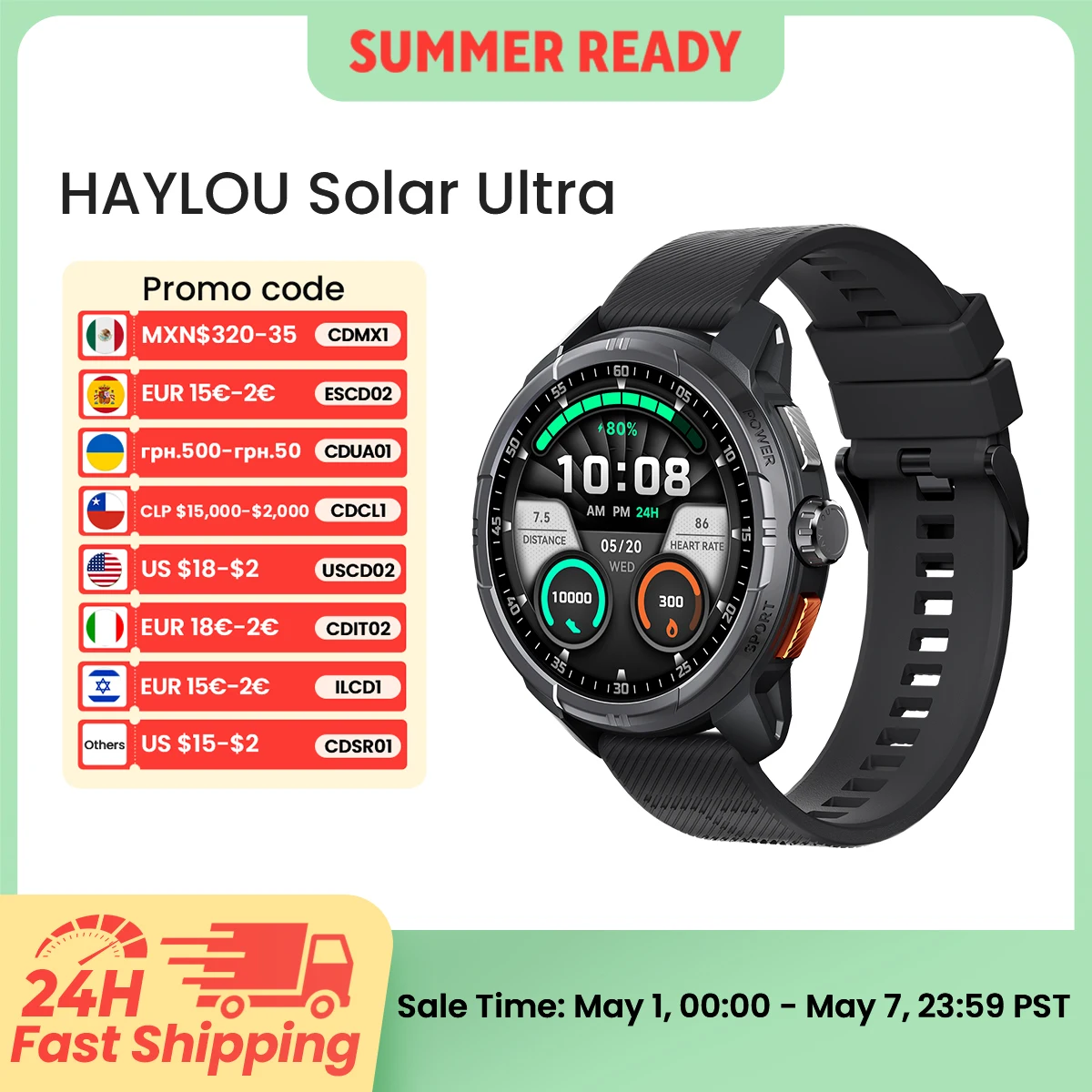 HAYLOU Solar Ultra GPS Smartwatch 1.6” AMOLED Display 5ATM Waterproof Built-in GPS Bluetooth Phone Calls Sports Smart Watch