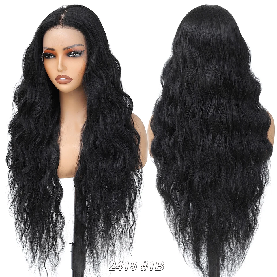 13X6 Water Wave Lace Front Wigs 30inch Bio Synthetic Heat Resistant Fiber Swiss Transparent Loose Curly Frontal Wigs For Women