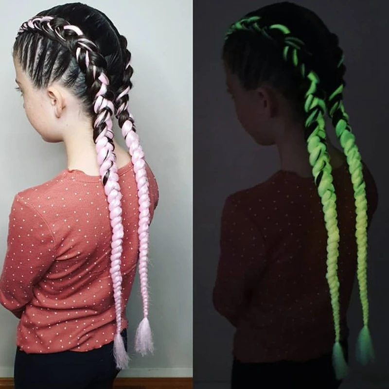 Desire For Hair 24 inch Glowing Hair In Darkness Synthetic Lightenning Jumbo Braiding Hair Extensions Braided Braids