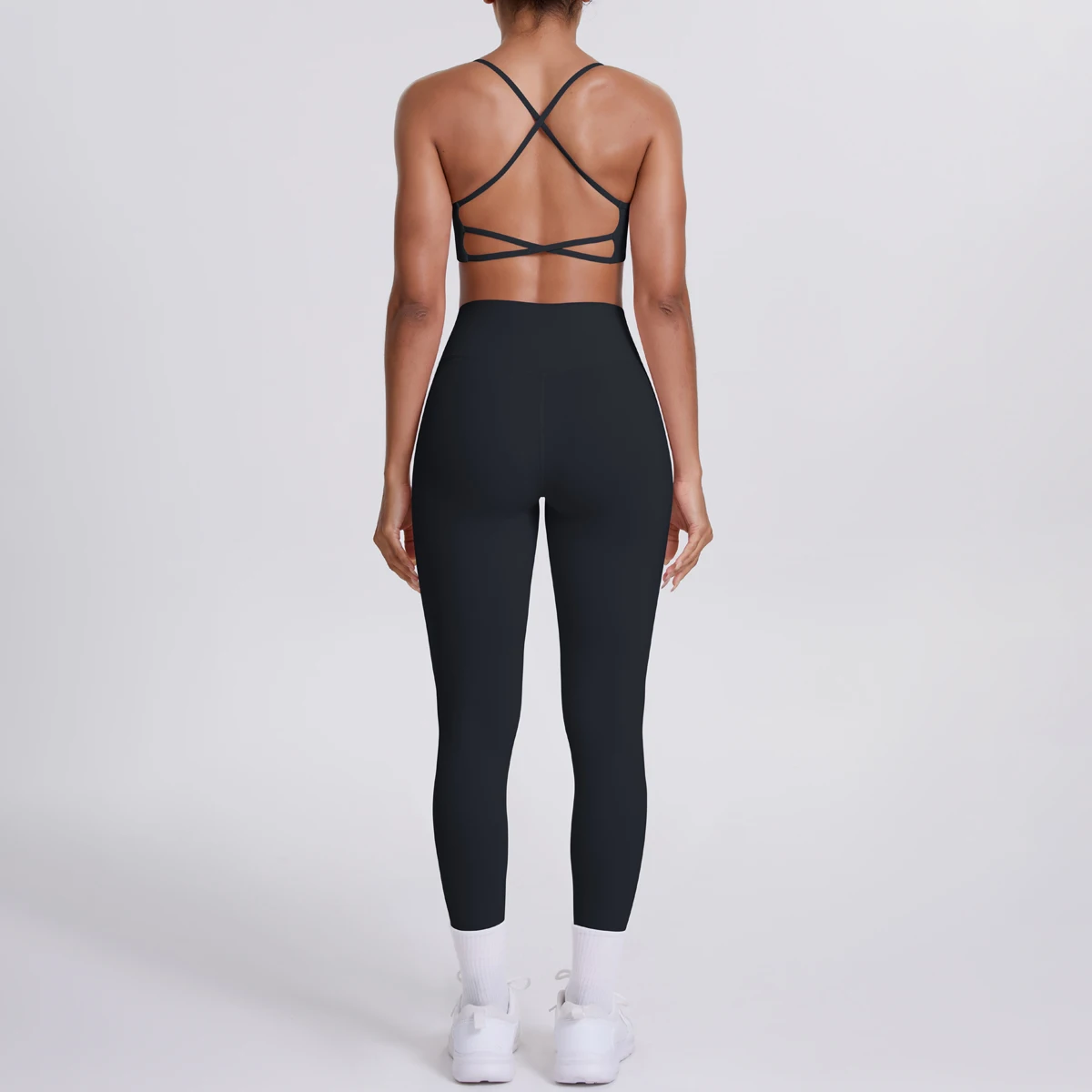Yoga-Anzug, Sport-Set, Fitnessstudio, nahtlos, stoßfest, Sport-BH, Damen, hohe Taille und Hüften, eng, pfirsichfarbene Gesäßhose, Damen-Sportbekleidung – Detail 8