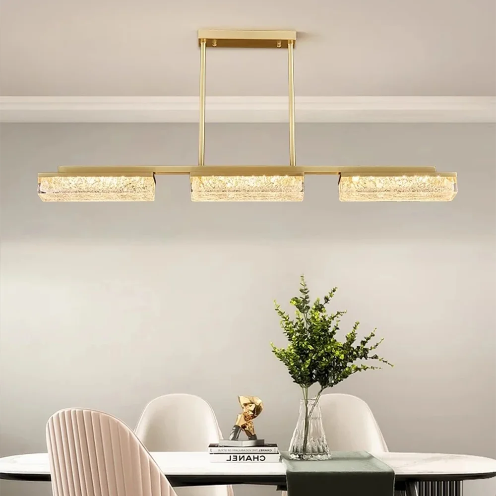 Gold Luxury Frosted Glass Crystal Round Chandelier Linear Pendant Classic Designer Lighting Fixture for Dining Room Living Room