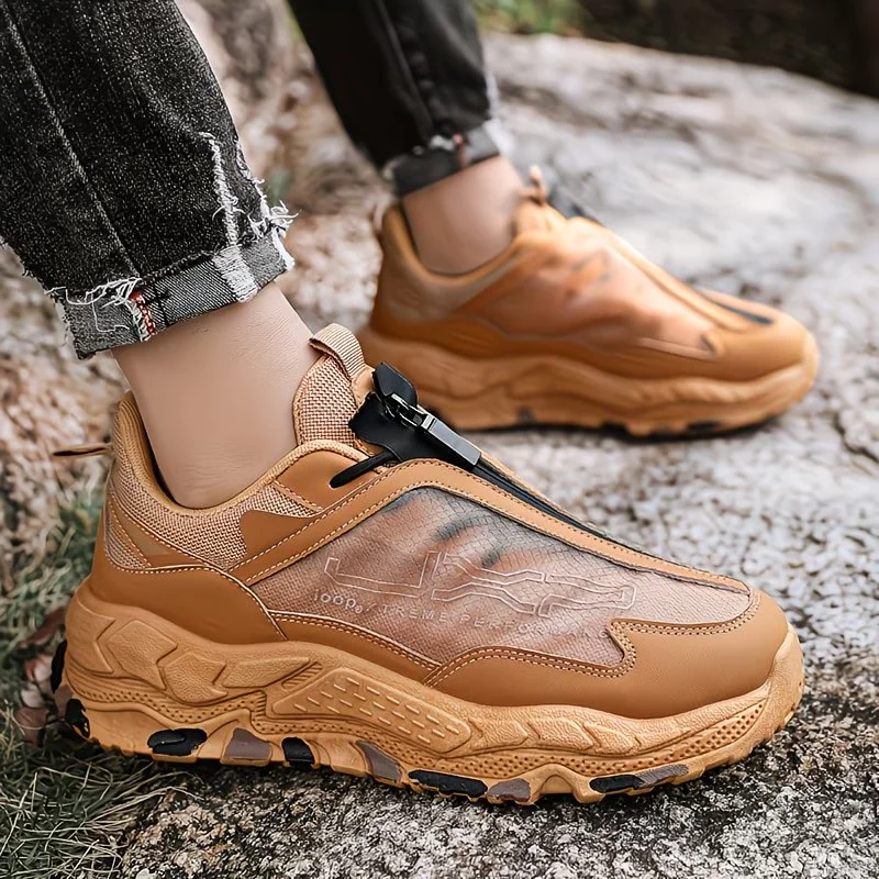 

Мужские модные кроссовки с молнией, нескользящей толстой подошвой, износостойкие, для активного отдыха на природе