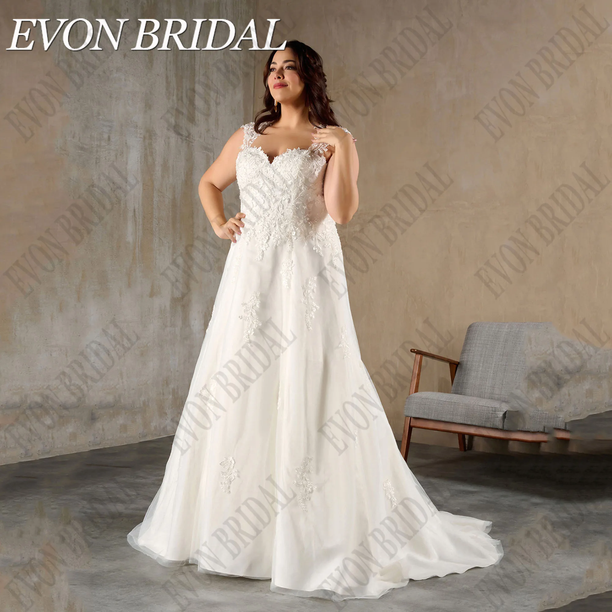 

EVON BRIDAL Customized Plus Size Wedding Dress 2025 Bride Cap Sleeve Sweetheart Applique A Line Boho Bridal Gown Robe Mariee