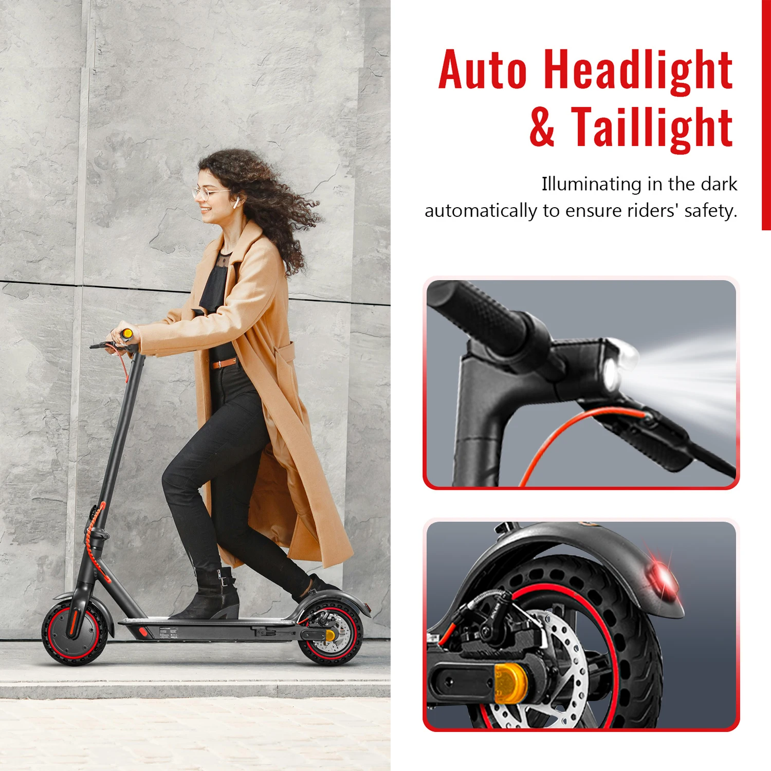 350W 10.4Ah 15.6MPH Folding Adults Electric Scooter  Foldable Long Range Solid Tyre Lightweight Smart App Folding Kick  US Stock