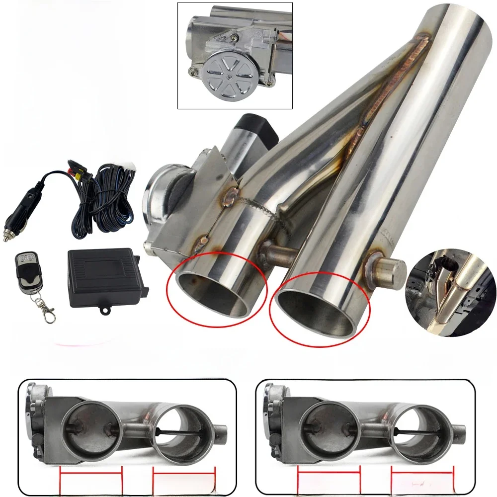Universele 2.5 ''/3" Dubbele Klep Elektrische Uitlaat Uitgesneden Klep Uitlaatpijp Uitlaat Kit Met Draadloze Afstandsbediening controle PQY-EMP86 - afbeelding 2